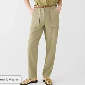 J. Crew Women's Black Linen Blend Tapered Leg Pockets Cargo Pants Size 0